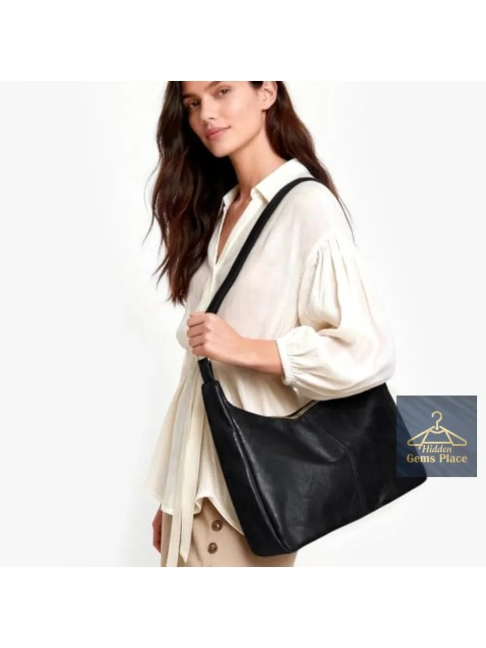 Slouchy Hobo Bag with Zipper Faux Leather Shoulder Bag